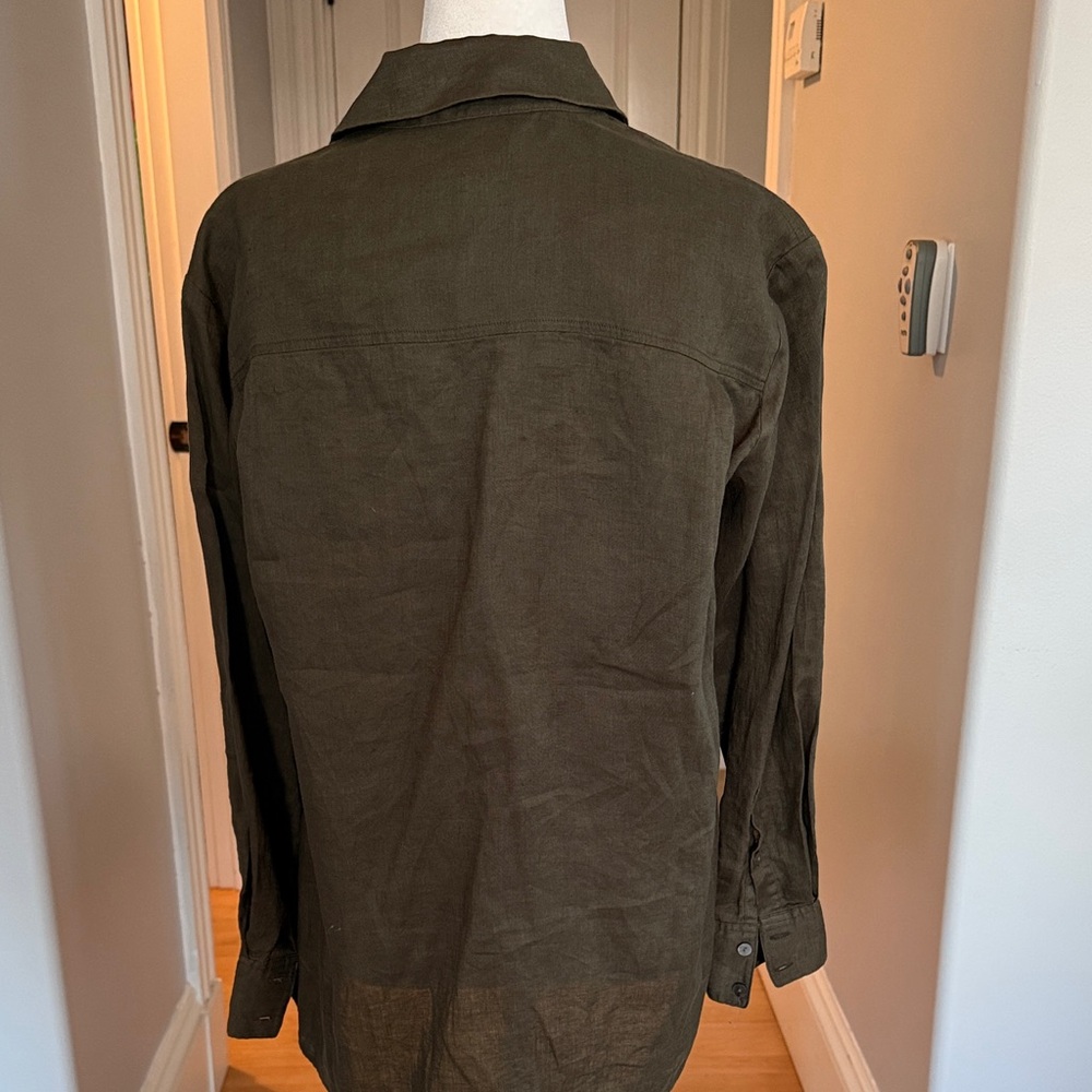 Theory Olive Green 100% Linen Casual Shirt - Picture 4 of 6